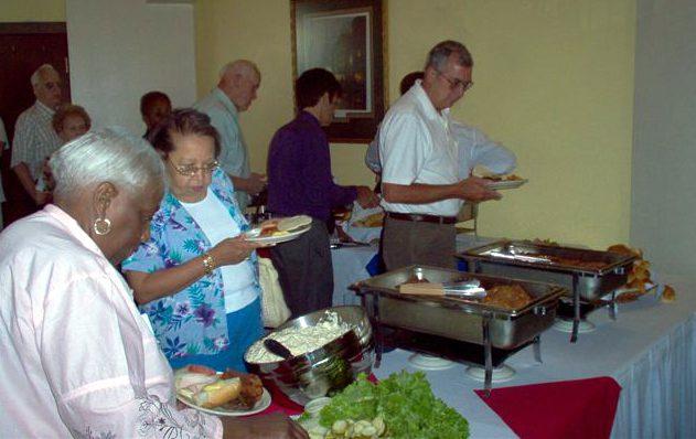 Buffet line.