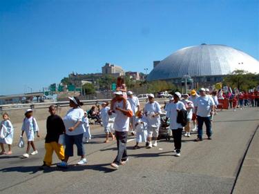 A proud Union family marches.